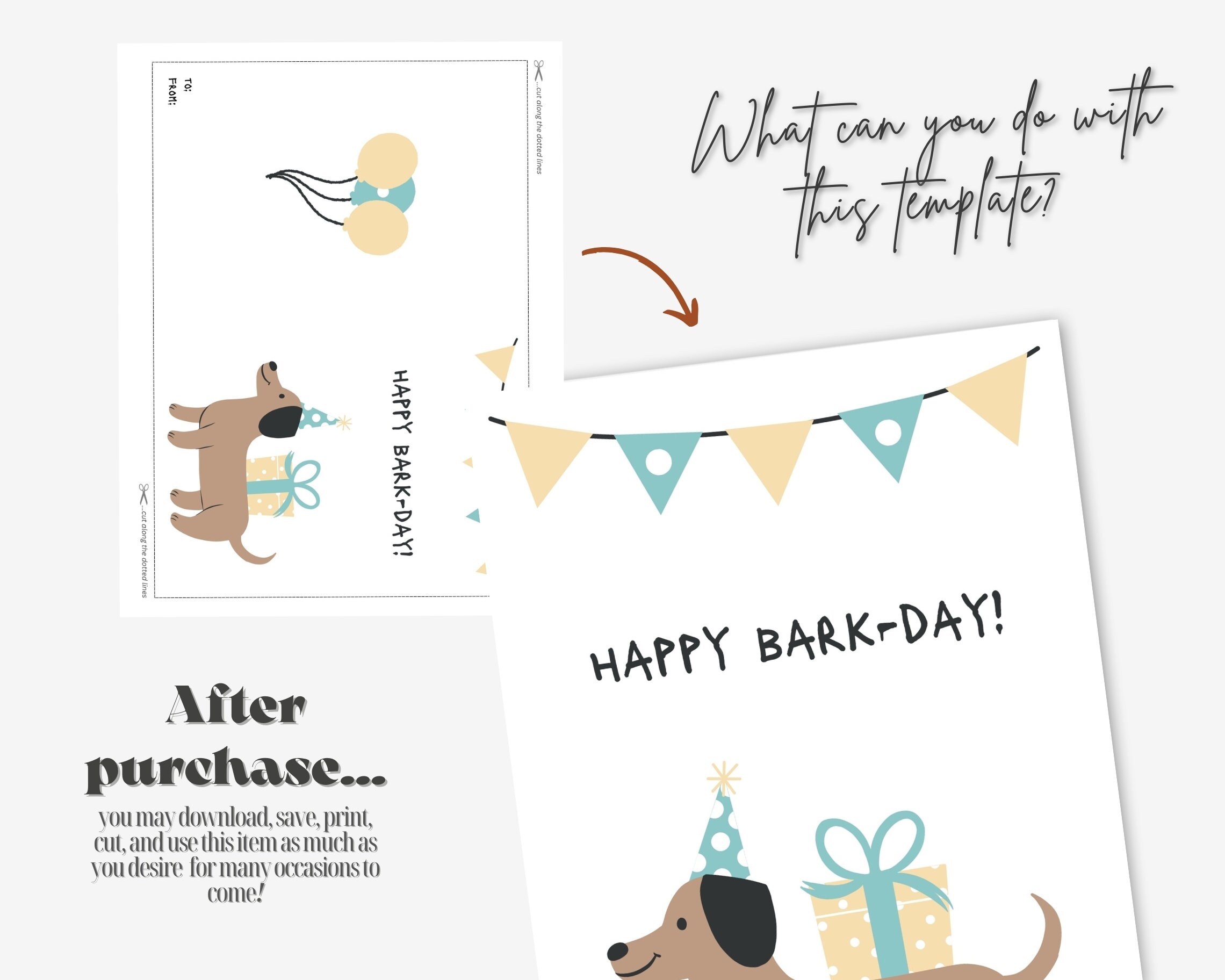 Printable Funny Dog Themed Birthday Greeting Card Set of 3, Instant ...