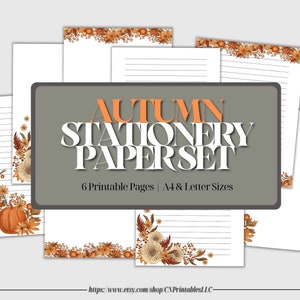 Conjunto de 6 papéis de papelaria de outono, para impressão, diário, outono, item digital, download instantâneo, pacote de papel de carta, A4