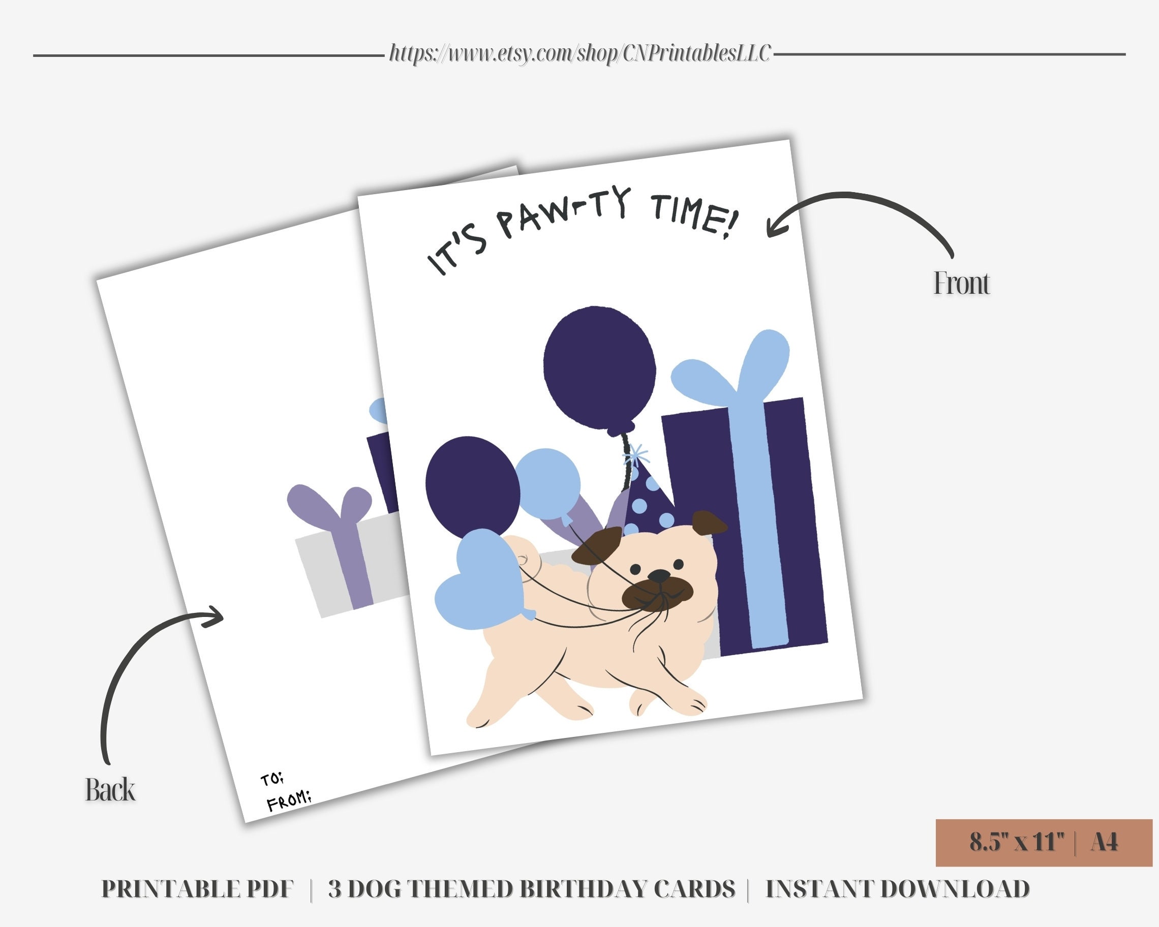 Printable Funny Dog Themed Birthday Greeting Card Set of 3, Instant ...