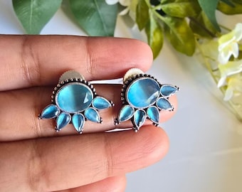 German Silver Oxidised STUDS EARRINGS Indian Boho Ethnic Jewelry for Women Antique Silver