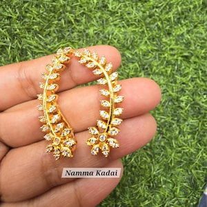 Indian Earcuffs Jewelry Bridal Mehendi Jewellery Sangeet Mehendi Diwali Accessory Navarathri gifts Women sleek dainty AD CZ