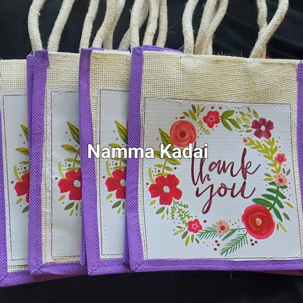 INDIAN JUTE BAGS Thank you Printed Return gift bags Thamboolam bags Wedding bags House Warming bag return gift Eco-friendly gifts bags Potli