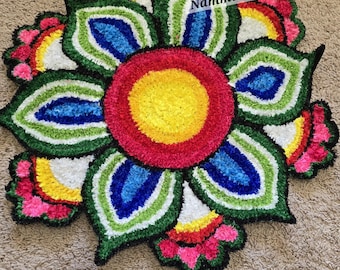 Indian Rangoli Mat 2ft Flower Design Pooja Decor