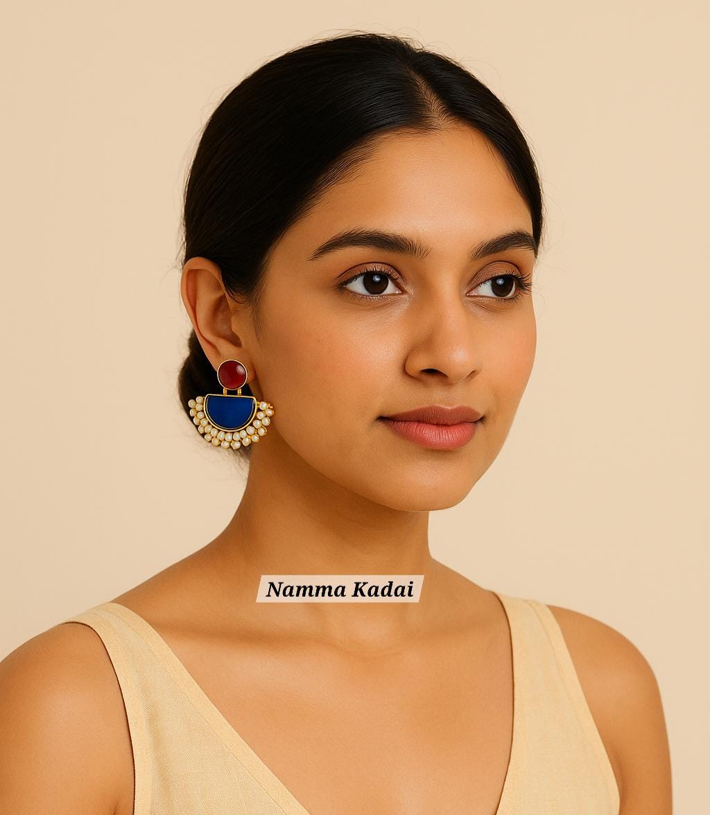 Monalisa Stone & Pearl Earrings Indian Party Jewelry Sangeet Mehendi Diwali