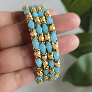 Indian Bangles choodi pearl beads metal multi color party gifts Bridal Sarees Yellow Pink Blue Red Green