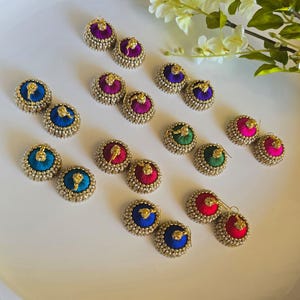 Indian JHUMKAS Handmade SILK THREAD earrings hook design Navratri pooja gifts wedding sangeet mehendi