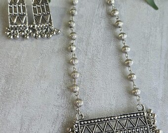 Colgante indio oxidado, cadena de joyería, moda, fiesta, collar moderno para chicas, boda, festival, Sangeet, Mehendi, plata alemana, regalos de recuerdo