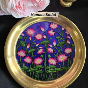 Brass coated Lotus Plate Indian Pooja Decor, Return Gift, Housewarming, Wedding, Baby Shower