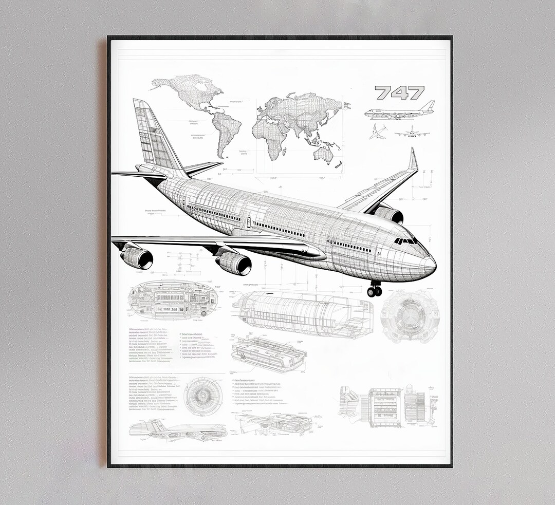 Boeing 747 Patent Poster Jet Wall Art Vintage Boeing747 Etsy