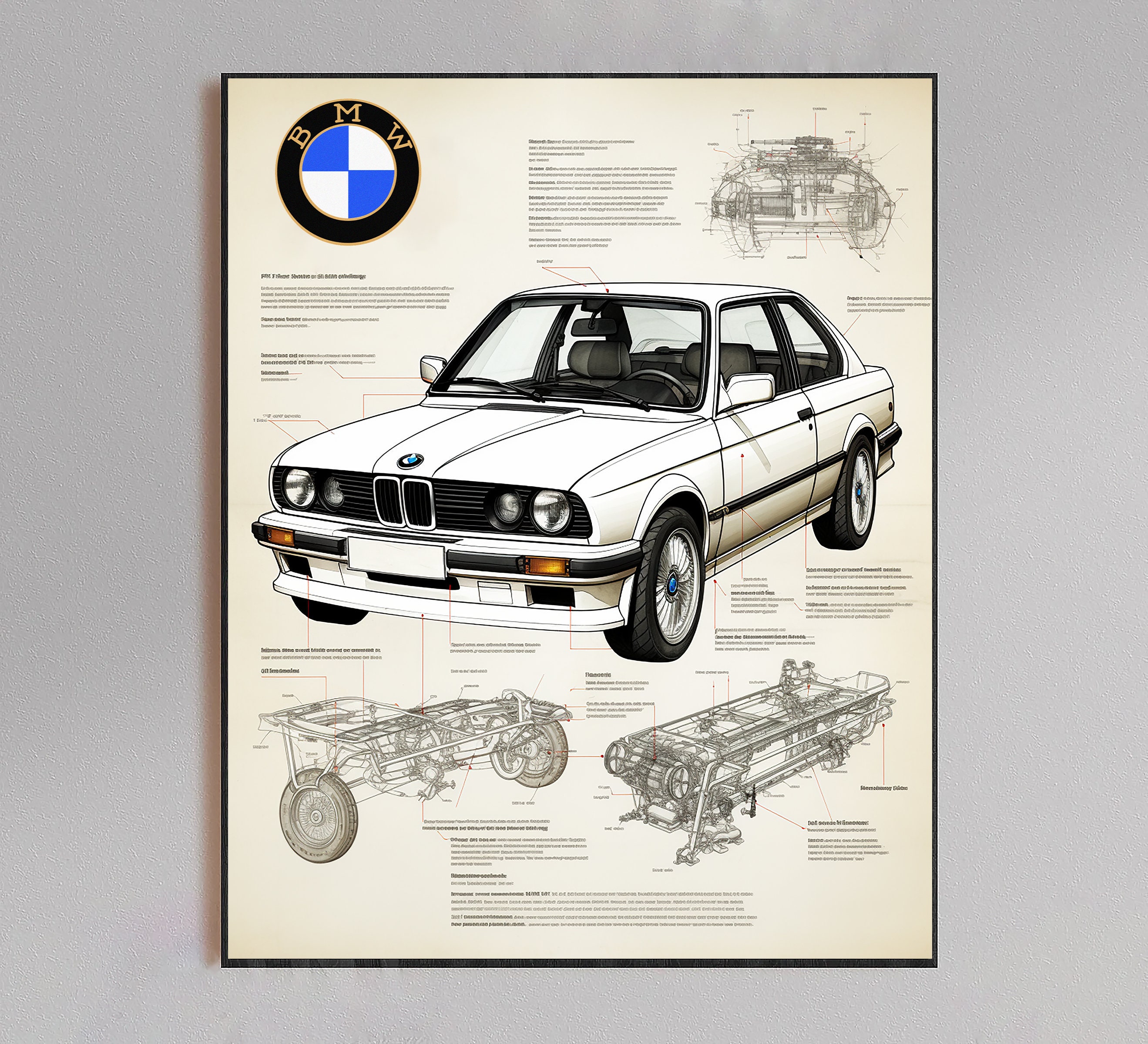  ART POSTER - BMW M3 Generation - Size 24'' x 36'' -  Illustration of Bmw E30, E36, E46, E90, E92 Wall Art for Garage or Home  Petrol Head Gift: Posters & Prints