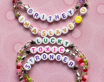READY to SHIP | BRITNEY Spears Friendship Beaded Bracelet set of 5 | lucky toxic stronger I'm a slave 4 u 90s y2k