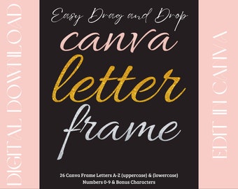 Frame Alphabet Template, Uppercase, Lowercase, Symbols, Handwriting Letter Frame, Drag and Drop Template, Canva Letter Frame Alphabet