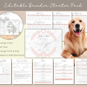 Paquete de inicio editable para criadores, registros de criadores, paquete de cachorros para criadores, paquete para criadores, registro de salud de mascotas, formularios para criadores de perros, vacunación de perros