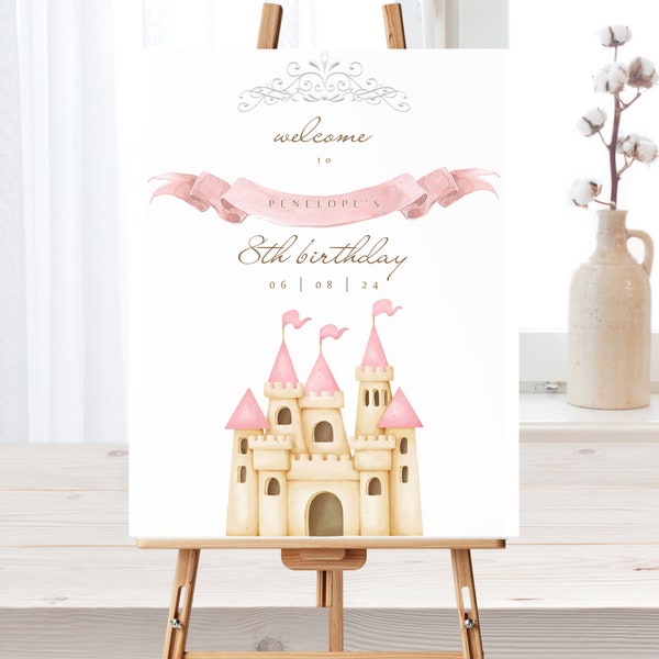 Princess Birthday Welcome Sign, Editable Birthday Welcome Sign, Princess Birthday Poster, Castle Welcome Sign, Girls Birthday Poster, 16x20