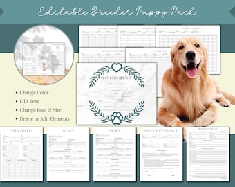 Editable Breeder Puppy Pack, Dog Breeder Forms, Breeder Charts, Breeder Records, Pet Health Record, Puppy Vaccinations, Breeder Kit