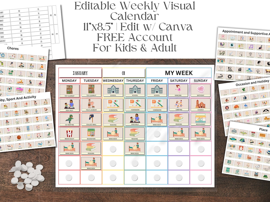 Weekly Visual Calendar, Editable Visual Calendar, Visual Schedule for ...