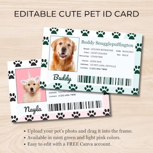 Carte d'identité pour animal de compagnie - carte d'identité modifiable pour chien - modèle d'identification de chien - modèle d'identification de chat - carte d'identification de chien - carte d'identification de chat - modèle d'identification d'animal de compagnie