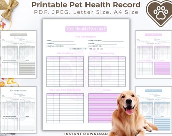 Printable Pet Health Record, Shots Log, Vaccination Record, Canine Health Tracker, Dog Breeder Form, Pet Record Instant Download, Puppy Shot
