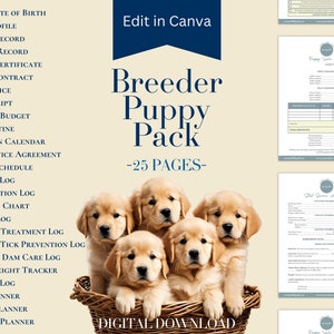 Ultimate Breeder Puppy Pack, Dog Breeder Forms, Pet Health Record, Puppy Sale contract, Editable On Canva Free Account,