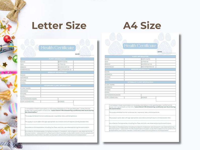 Printable Puppy Health Certificate, Dog Health Certificate, Pet Health