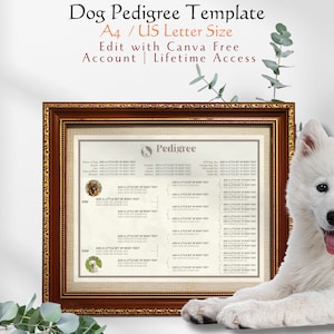 Dog Pedigree Template, Editable Pedigree, A4, US Letter Size, Dog Breeder&#39;s Printable, Puppy Pedigree, Breeder&#39;s Template, Canine Pedigree