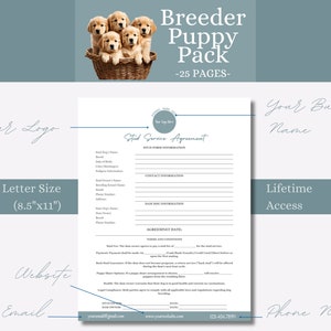 Ultimate Breeder-puppypakket, hondenfokkersformulieren, gezondheidsdossier huisdier, puppyverkoopcontract, bewerkbaar op Canva Free-account,