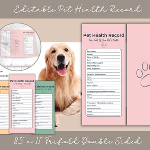 Bewerkbaar gezondheidsdossier huisdier, vaccinatiedossier dierenarts, gezondheidstracker honden, formulier fokker, vaccinatiedossier puppy digitale download