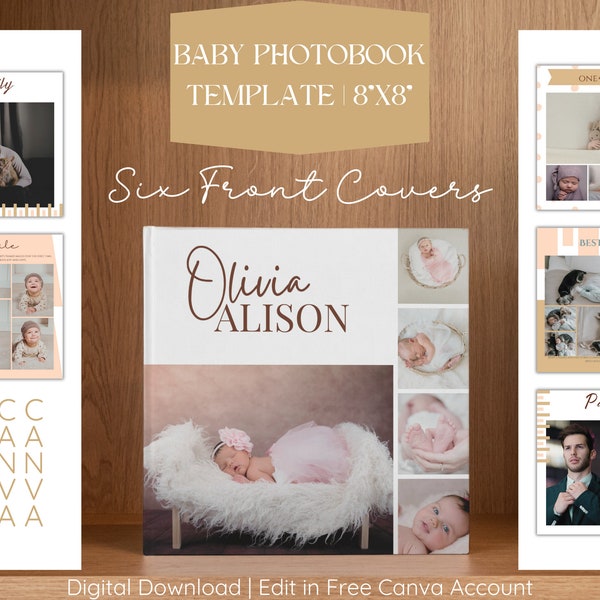 Baby Photo Book Template, Canva Template, New Born Photo Album, DIY Baby Album, Baby First Year Photo Album, Instant Download, 8"x8"