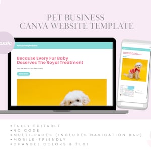 Multi-Page Pet Canva Website Template | Home, About Us, Services, Gallery, Reviews, Newsletter, FAQ, Contact Us | Editable Canva Website