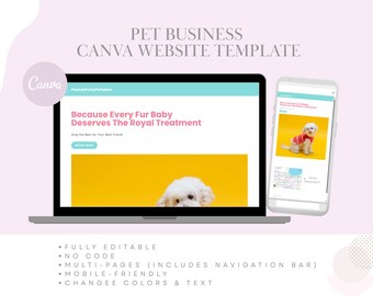 Multi-Page Pet Canva Website Template | Home, About Us, Services, Gallery, Reviews, Newsletter, FAQ, Contact Us | Editable Canva Website