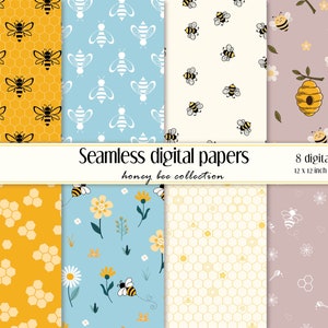 Bee Digital Paper Sets | Honey & Bee Background | Floral Scrapbook Paper | Seamless Pattern | Instant Download