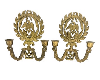 pair of vintage brass federal eagle candle sconces