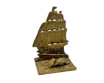 vintage brass ship bookend