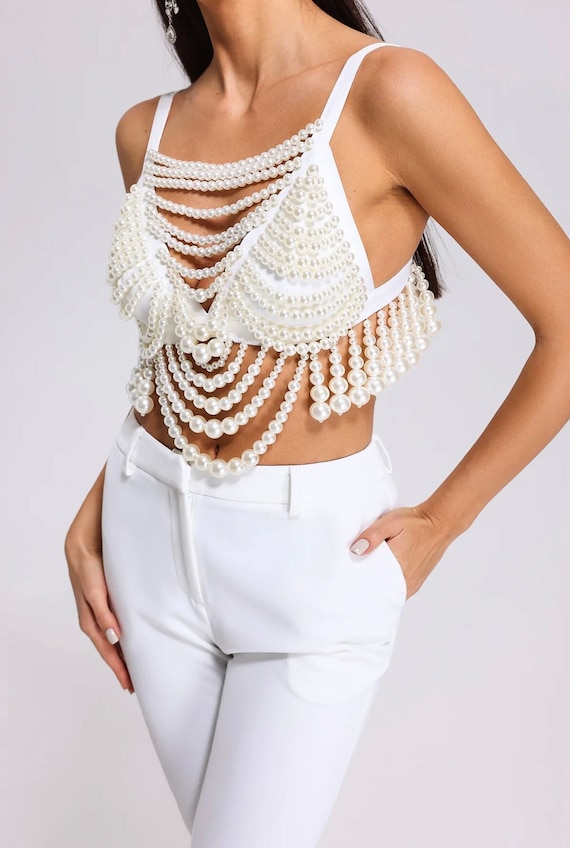 Pearl Top Bra for Women Bead Toprhinestone Top Bustier Top -  Canada