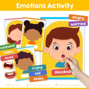 Actividad de emociones para niños, Cuadro de emociones, Juego de correspondencias, Actividad de sentimientos imprimible, Hojas de trabajo para preescolar, Actividad Montessori, Emociones