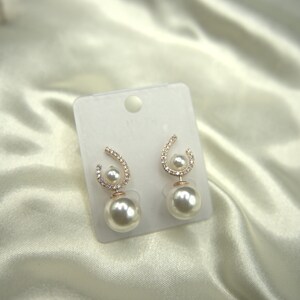 Rose Gold Silver Pearl Stud Drop Earrings | Eco Friendly Royal Blue Gift Packaging Included