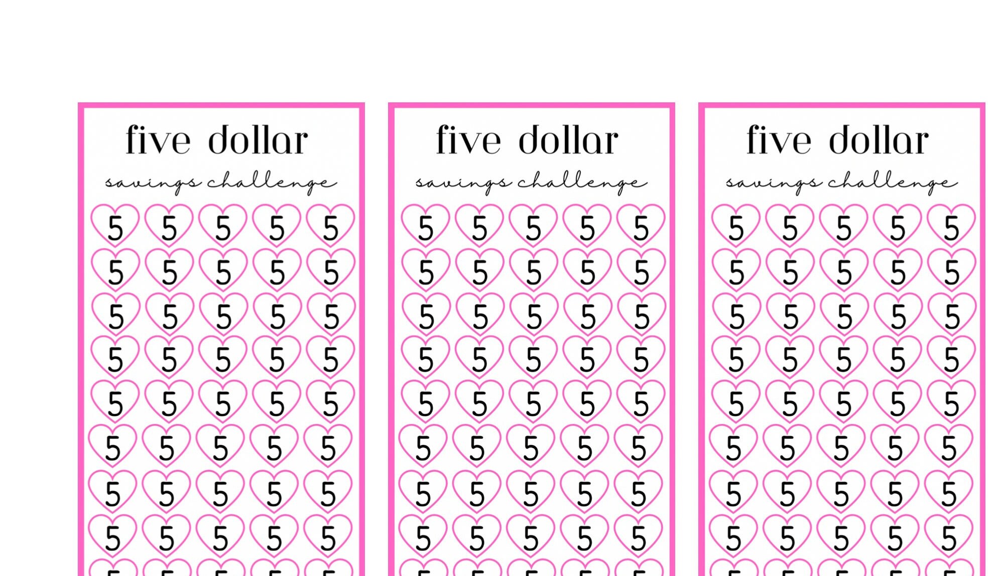 Low Income Savings Challenge, Five Dollar Money Saving Printable, Cash ...