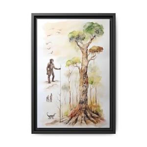Evolution Tree Art Print, Anthropology Watercolor Wall Art, Minimalist Tribal Decor (12x18 in)