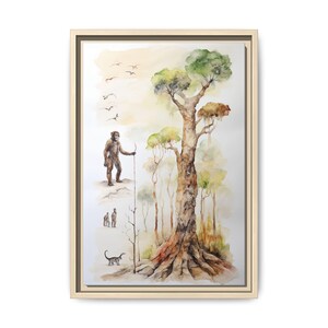 Evolution Tree Art Print, Anthropology Human Origins Watercolor Wall Art (Framed Canvas)
