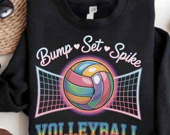 Neon Volleyball PNG | Rainbow Glow Bump Set Spike Sublimation Design | Colorful Sports Digital Download