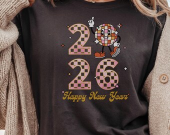 Retro Disco Ball Szczęśliwego Nowego Roku 2026 PNG (Pobieranie cyfrowe)