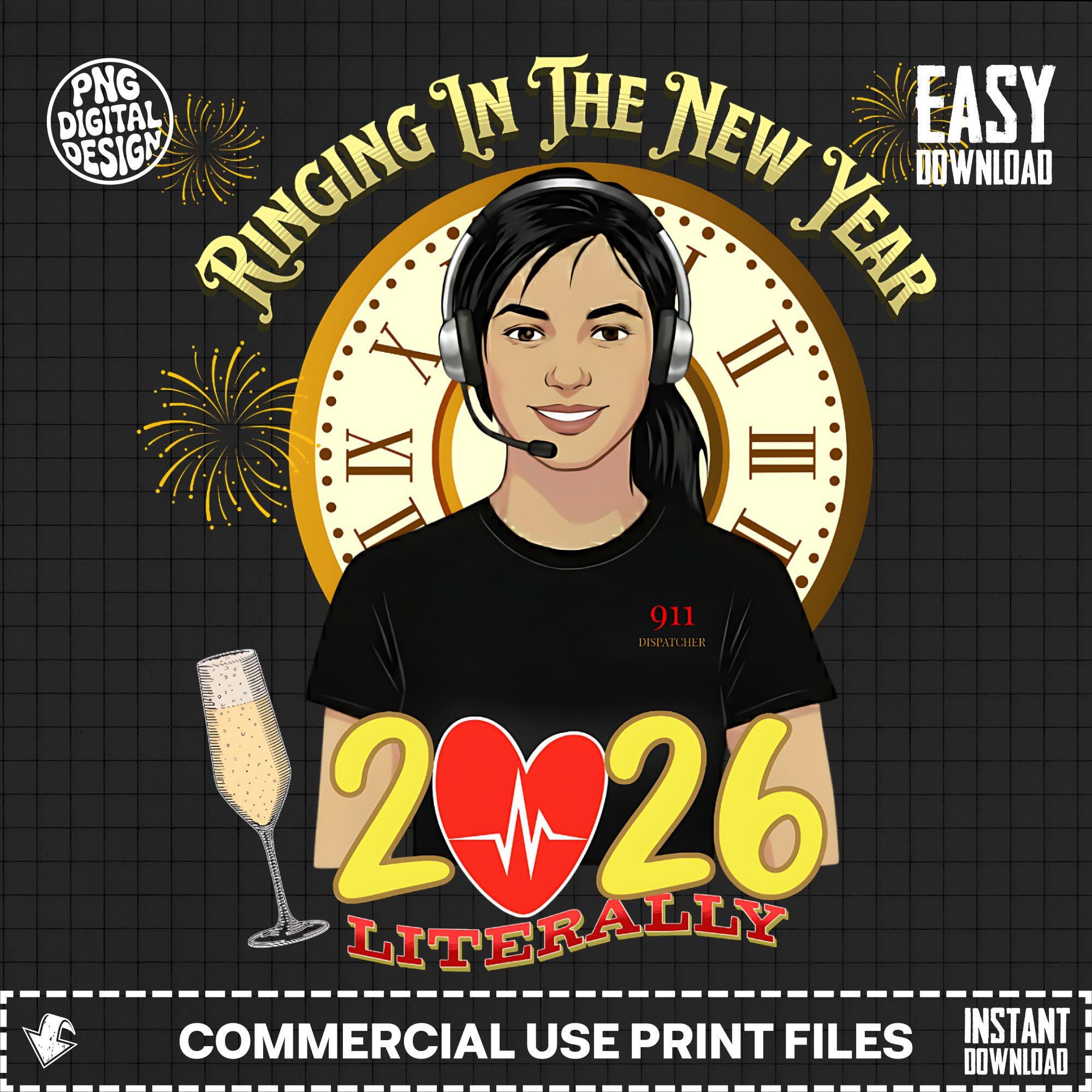 911 Dispatcher New Year 2026 PNG: NYE Party Graphic (digital Download ...