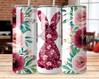 Floral Easter Bunny Tumbler Wrap: Coquette Spring Design (PNG)