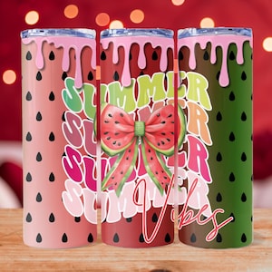 Watermelon Coquette Bow Tumbler Wrap: Summer Vibes PNG (Digital Download)