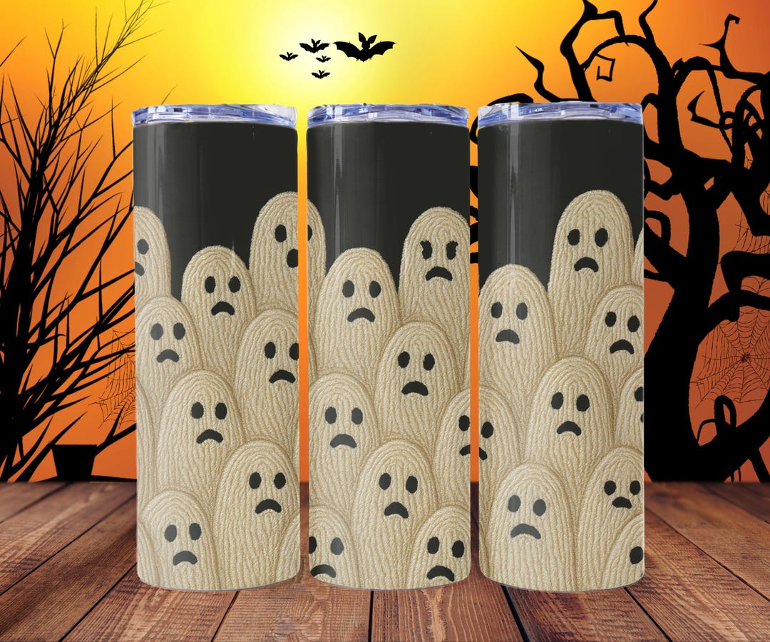 Sad Ghost Stack Tumbler Wrap PNG: Embroidered Look, Halloween 20oz ...