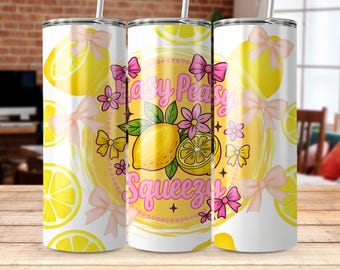 Lemon Tumbler Wrap: Bows & Floral Design (PNG Digital Download)