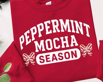 Pepparmynta-mokka-säsongen PNG | Vit text, polkagrisrosett (digital nedladdning)