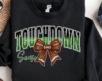 Touchdown Season PNG: Glitter Football Bow Graphic, Game Day Shirt Design (Digital Download)