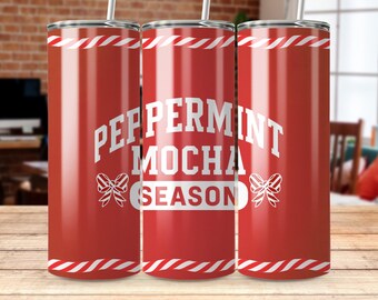 Pepparmynta Mocha Säsong Tumbler Wrap PNG, Jul Tumbler Design (Digital Nedladdning)