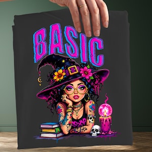 Basic Witch PNG | Retro Neon Witch PNG | Tattooed Witch, Flowers, Books (Digital Download)